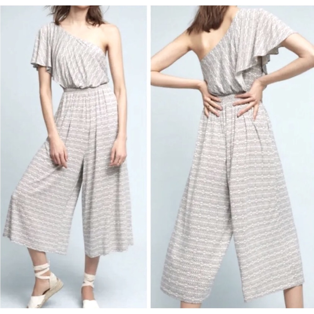 Anthropologie Maeve Jamie One Shoulder Cropped Jumpsuit size L